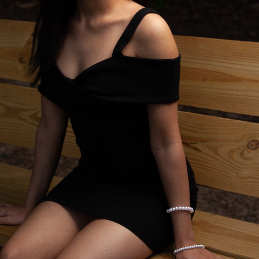 Black over shoulder dress